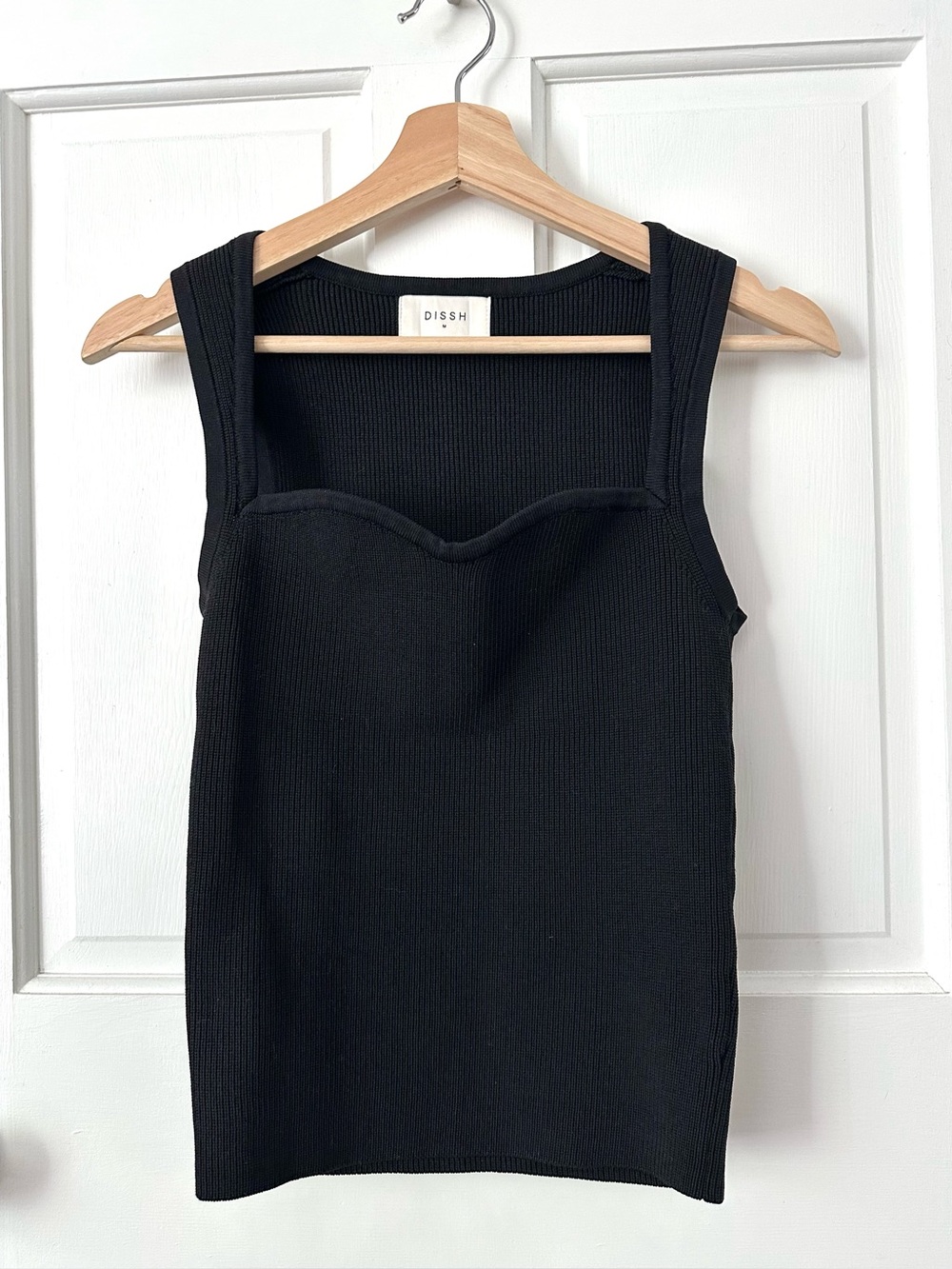 DISSH Black Ribbed Knit Tank Top Sweetheart Neckline Size M